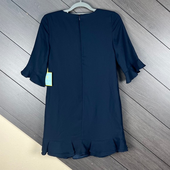 CeCe Women Shift Dress Ruffle Sleeve Size 0 Navy Sheer Lined NWT 1/2 Sleeve $138 - Picture 2 of 5